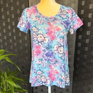 LuLaRoe Blue and Pink Floral Short Sleeve Top